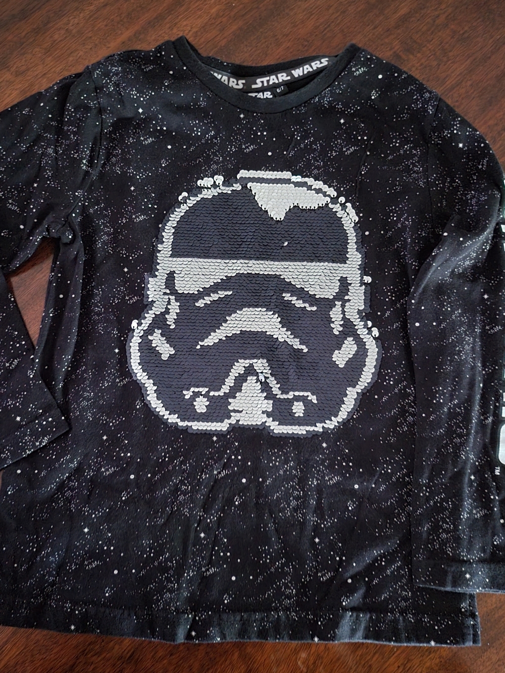 Star Wars Black Long Sleeve Tee with Silver Stormtrooper Sequin